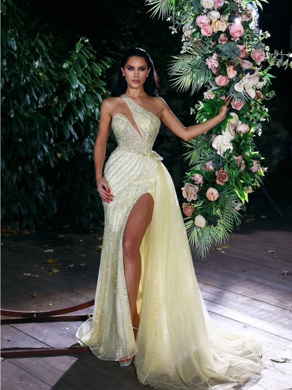 Catwalk 50162 Yellow Off The Shoulder Evening Gown with High Slit